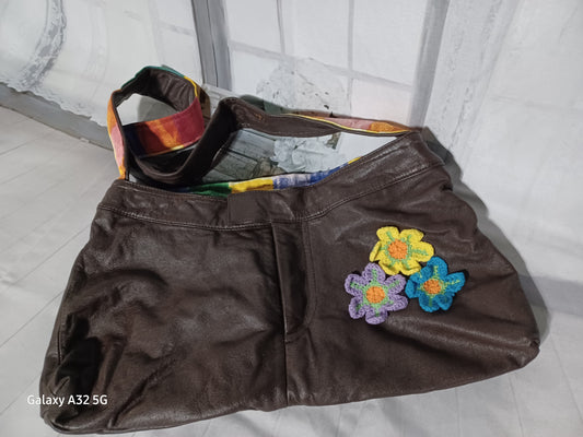 Dark Brown Multi Color Block Bag