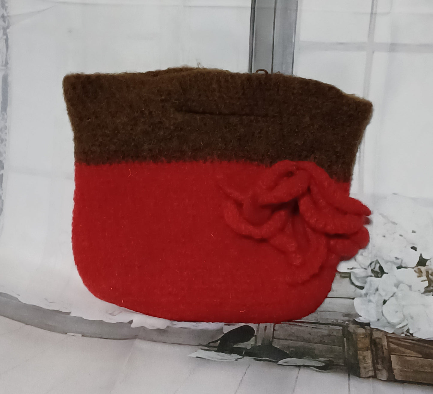 Red & Brown Felted Wool Mini Tote