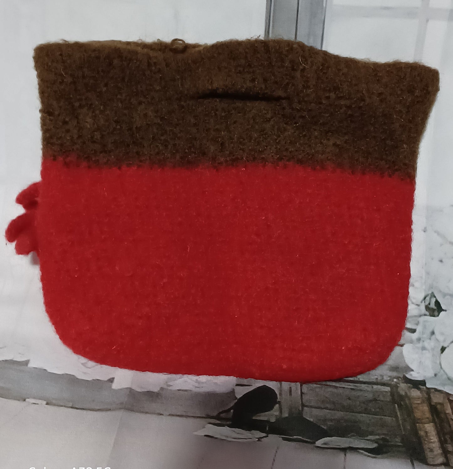 Red & Brown Felted Wool Mini Tote