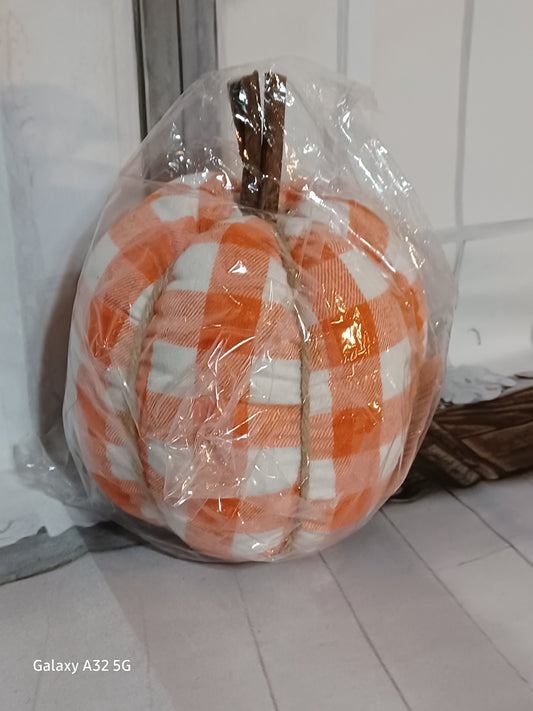 Orange Plaid Fabric Pumpkin - Small