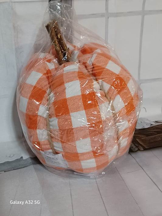 Orange Plaid Fabric Pumpkin -Large