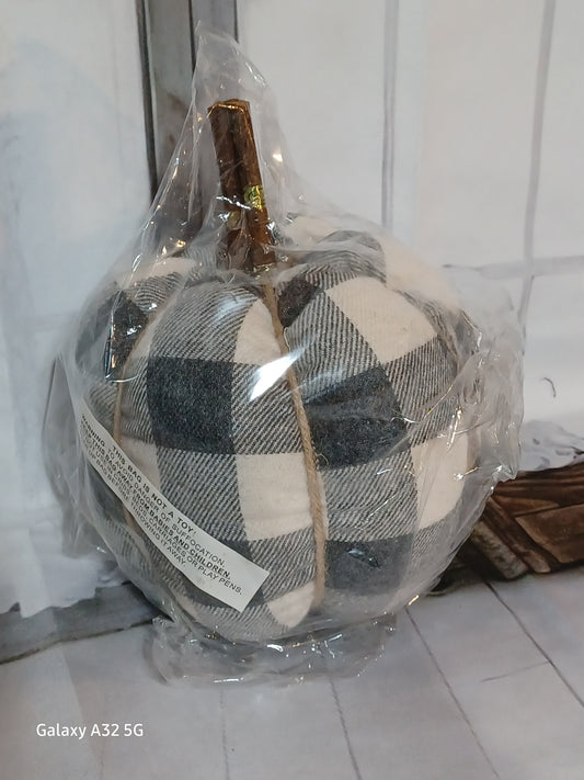 Gray Plaid Fabric Pumpkin -Small