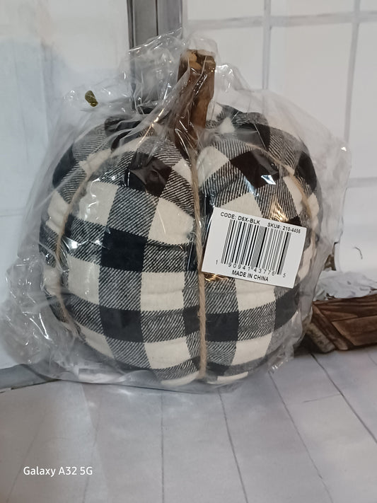Black Plaid Fabric Pumpkin-Large