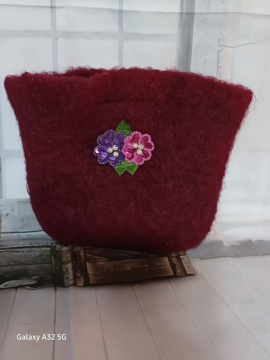 Maroon Felted Wool Mini Tote