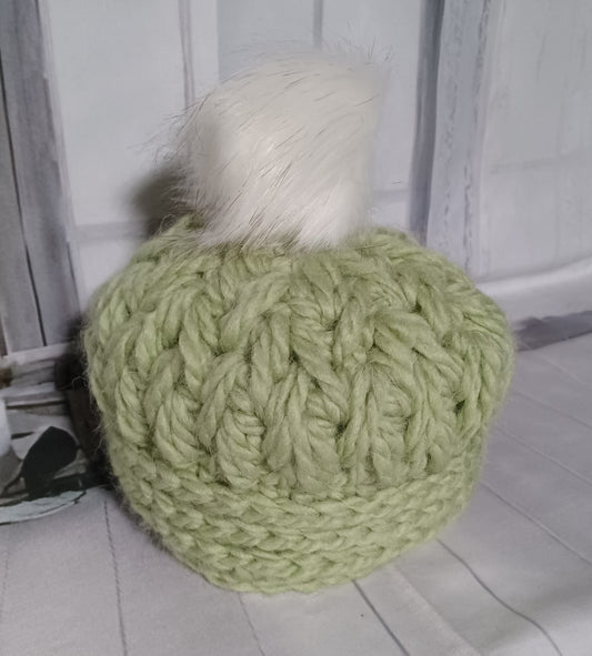 Child's Lt Green Hat w/ Pom-Pom Accent